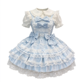 Light Blue and Pink Jacquard Ruffled Lolita Dress Set with Bow Accent