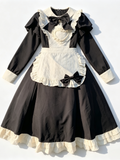 Black Cream Ruffled Maid Style Dress Vintage Lolita Long Sleeve Outfit