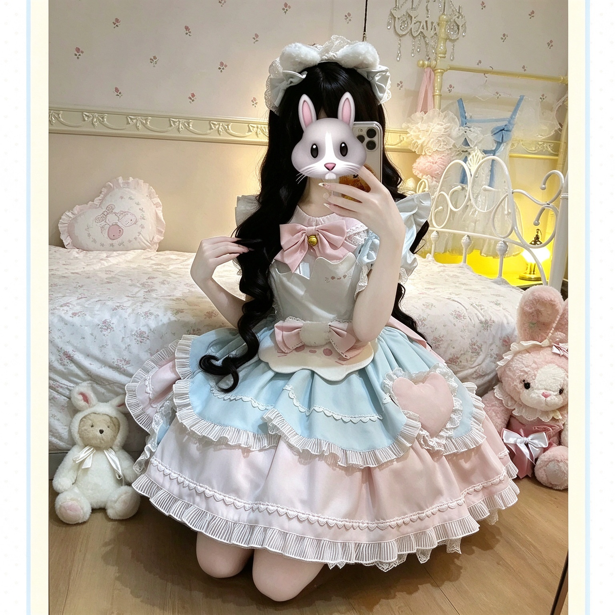 Sweet Maid Lolita Short Sleeve OP Dress Set with Cat Shaped Apron and Heart Pockets