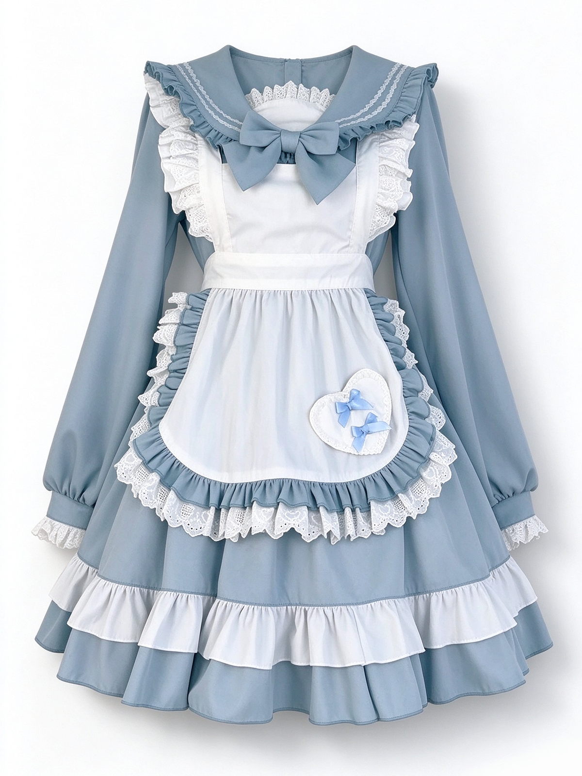 Blue Lolita Dress with Apron Ruffled Lace Outfit