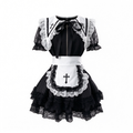Black and White Gothic Maid Lolita Dress Set with Apron Accent