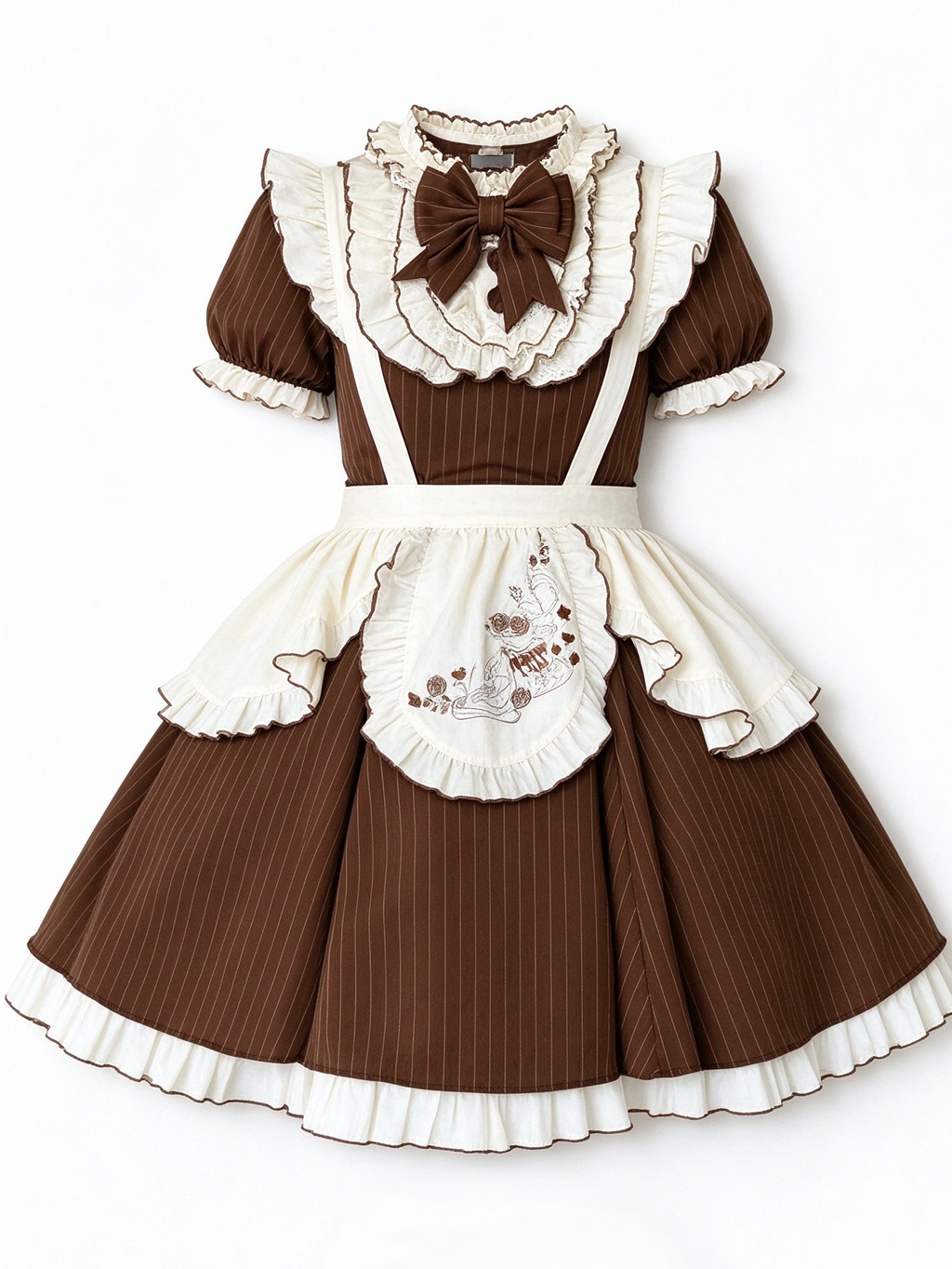 Brown Striped Lolita Dress with Apron and Bow