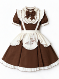 Brown Striped Lolita Dress with Apron and Bow