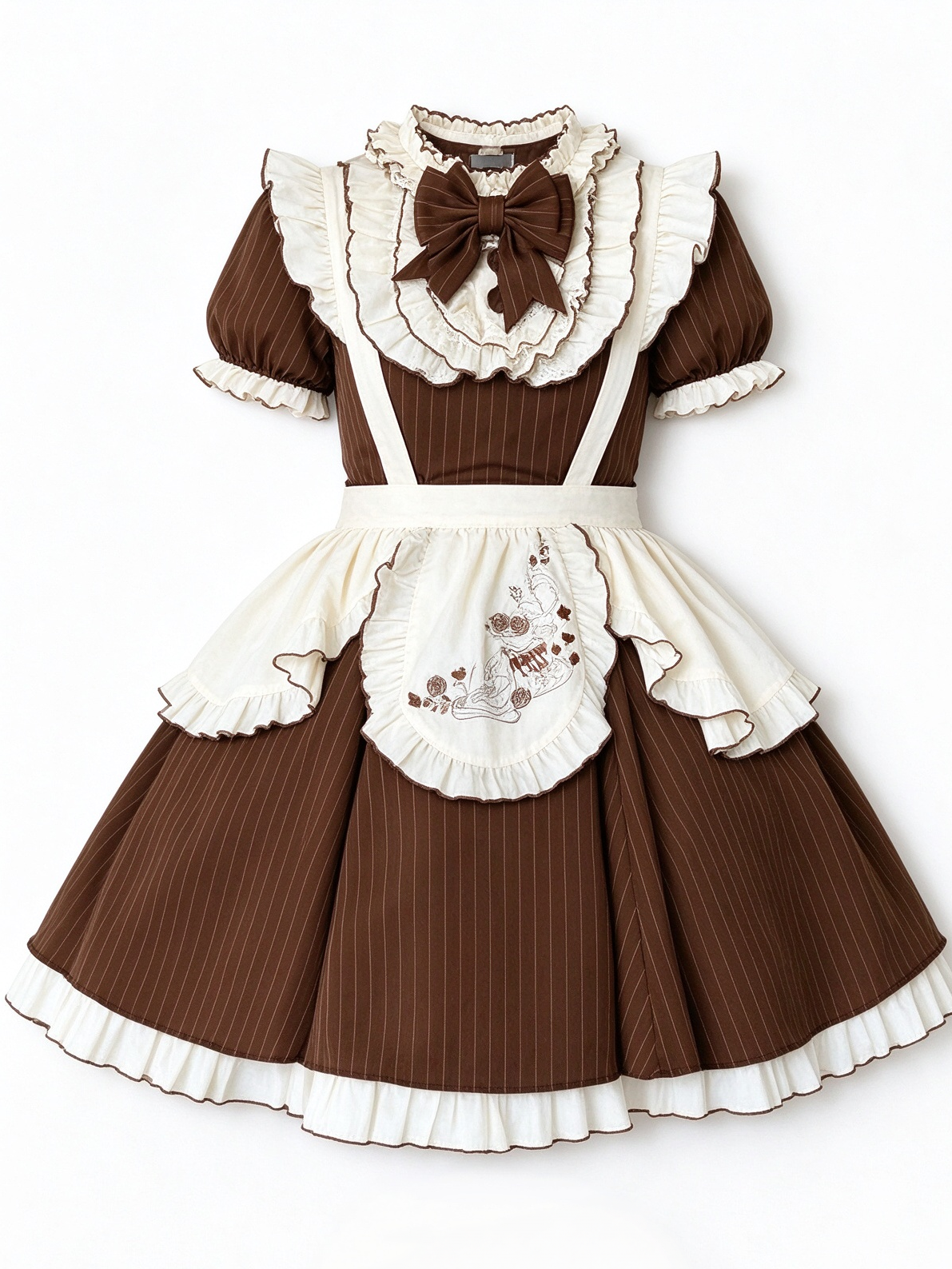 Brown Striped Lolita Dress with Apron and Bow