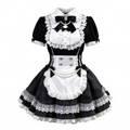 Black Plaid Ruffled Maid Lolita Dress with Apron Bow Accent