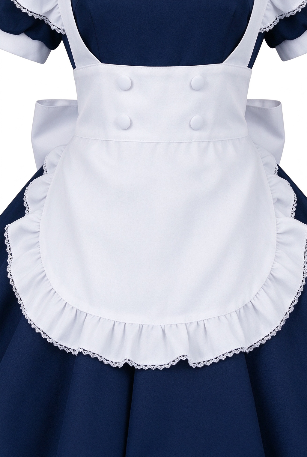 Navy Blue and White Lace Maid Lolita Jumper Dress with Red Bow