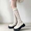 White Lace Ruffled Bow Detail Calf High Sweet Lolita Socks