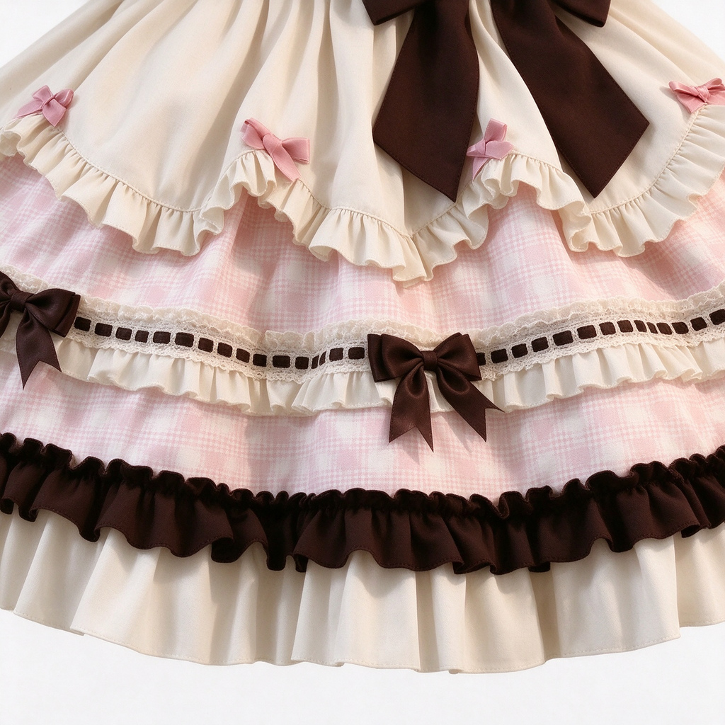 Sweet Plaid and White Lace Maid Lolita Dress with Apron