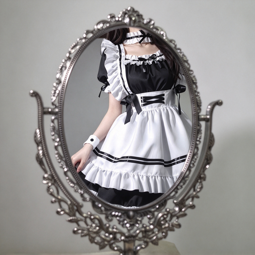 Sweet Maid Lolita Short Sleeve OP Dress Set with Crisscross Waist Band and Matching Choker