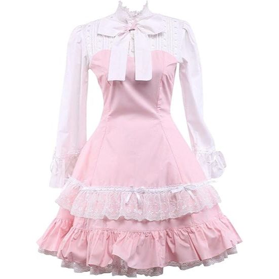 Sweet Long Sleeve High Collar Cotton Lolita Dress with Bows