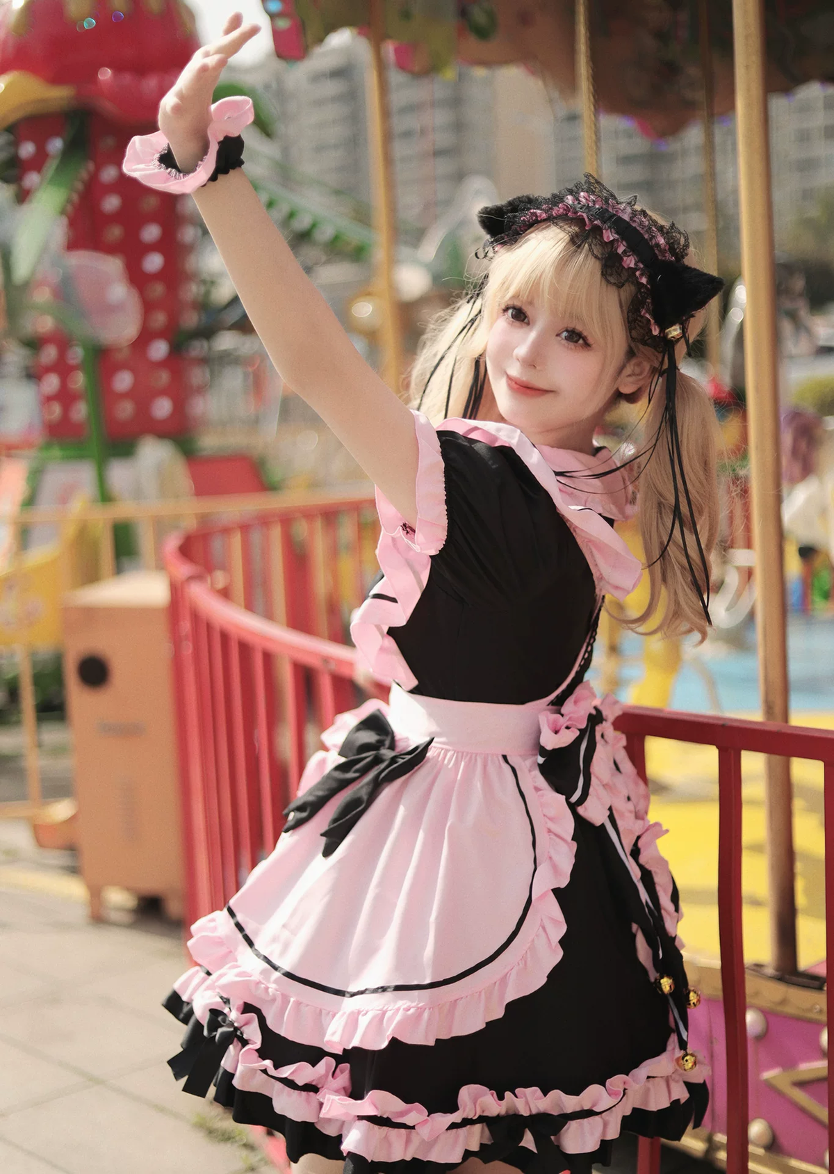 Sweet Maid Lolita Short Sleeve OP Dress Set with Stand Collar and Bell Bow Accent