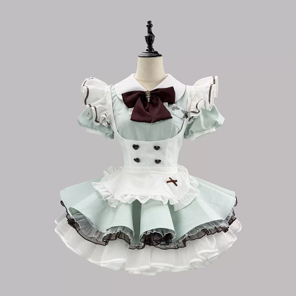 Cute Maid Lolita Dress with Heart Buttons and Bow Charm