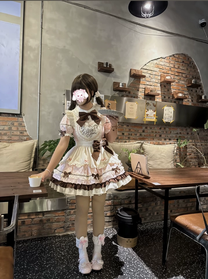 Sweet Plaid and White Lace Maid Lolita Dress with Apron