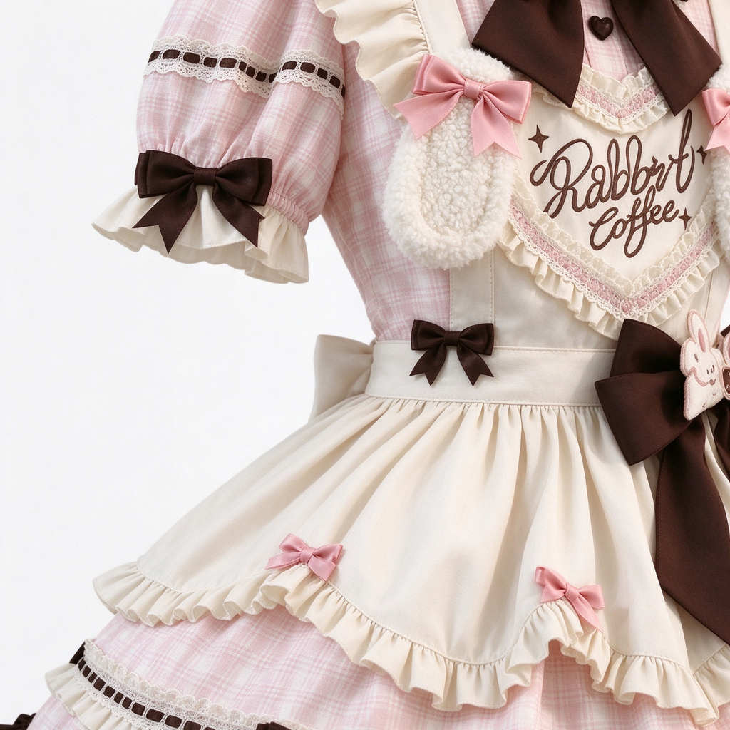 Sweet Plaid and White Lace Maid Lolita Dress with Apron