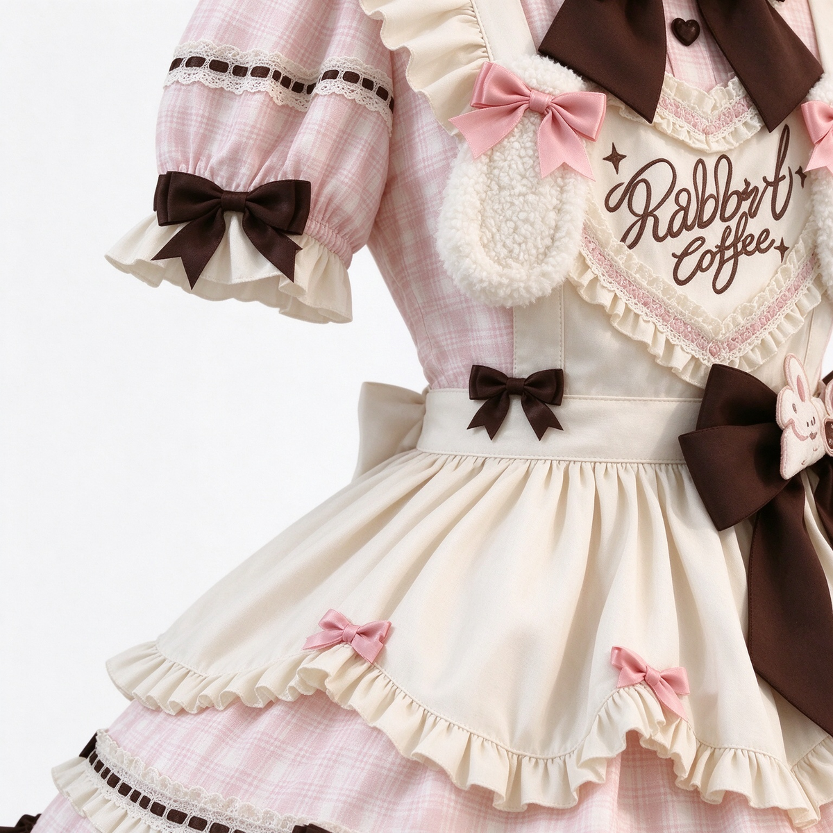 Sweet Plaid and White Lace Maid Lolita Dress with Apron