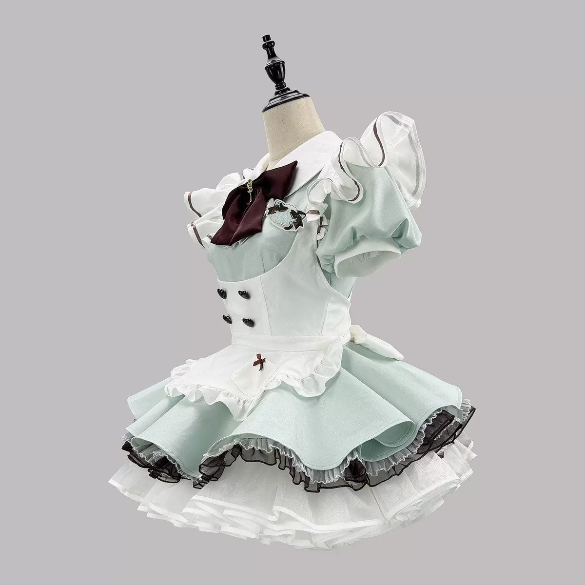 Cute Maid Lolita Dress with Heart Buttons and Bow Charm