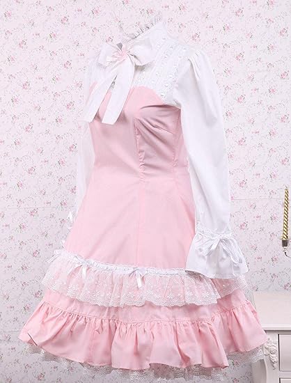Sweet Long Sleeve High Collar Cotton Lolita Dress with Bows