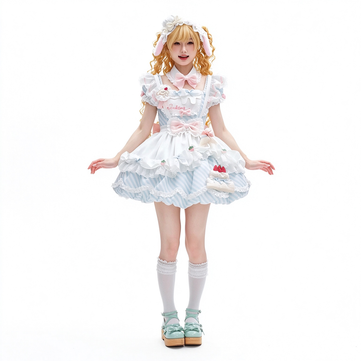 Cooking Dessert Lolita Dress with Striped Pattern and Melting Cream Embroidery Yoke