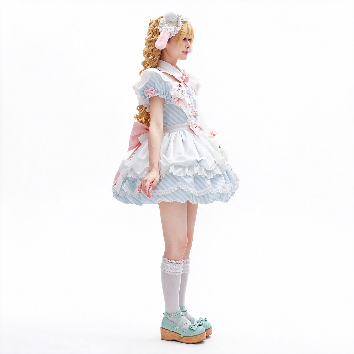 Cooking Dessert Lolita Dress with Striped Pattern and Melting Cream Embroidery Yoke
