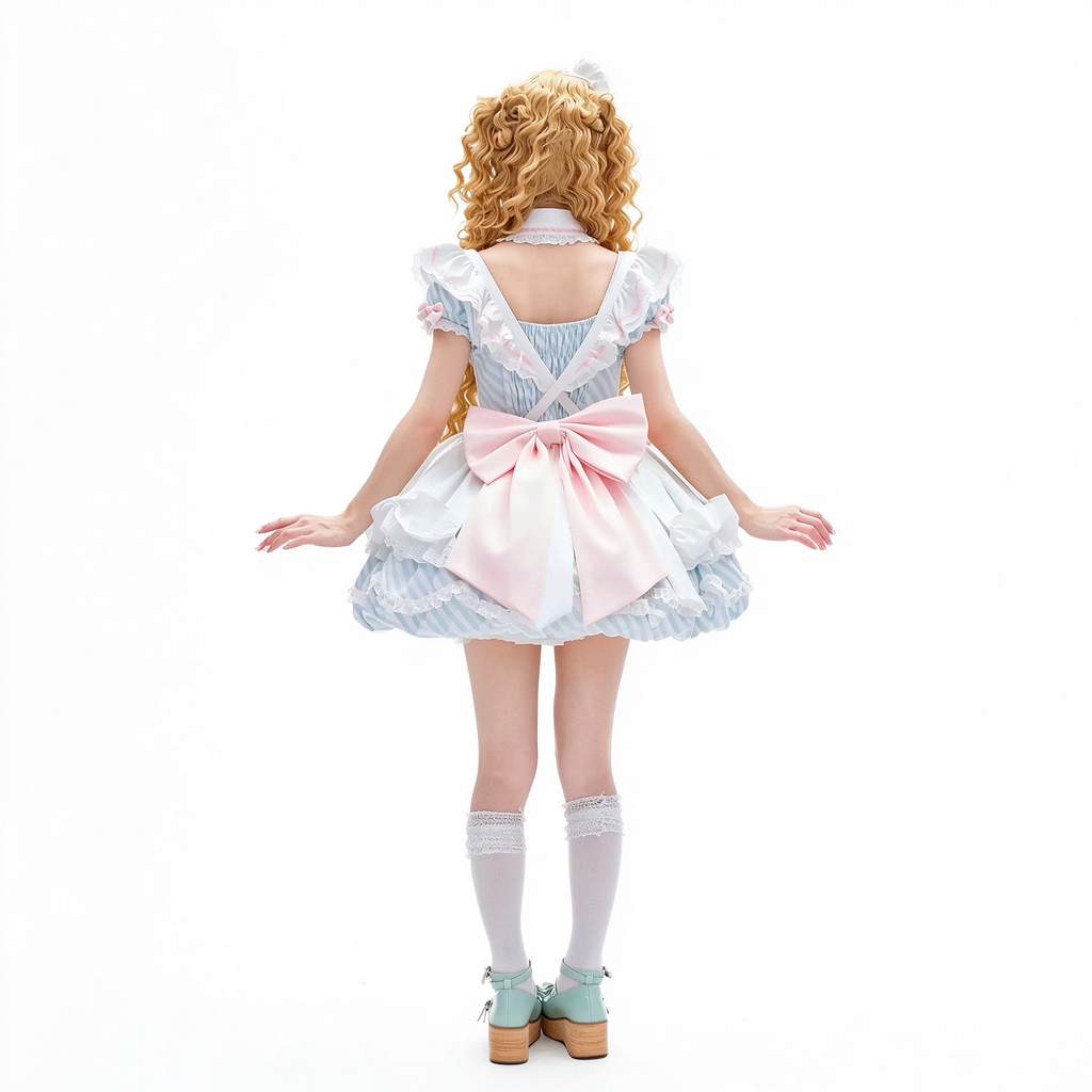 Cooking Dessert Lolita Dress with Striped Pattern and Melting Cream Embroidery Yoke