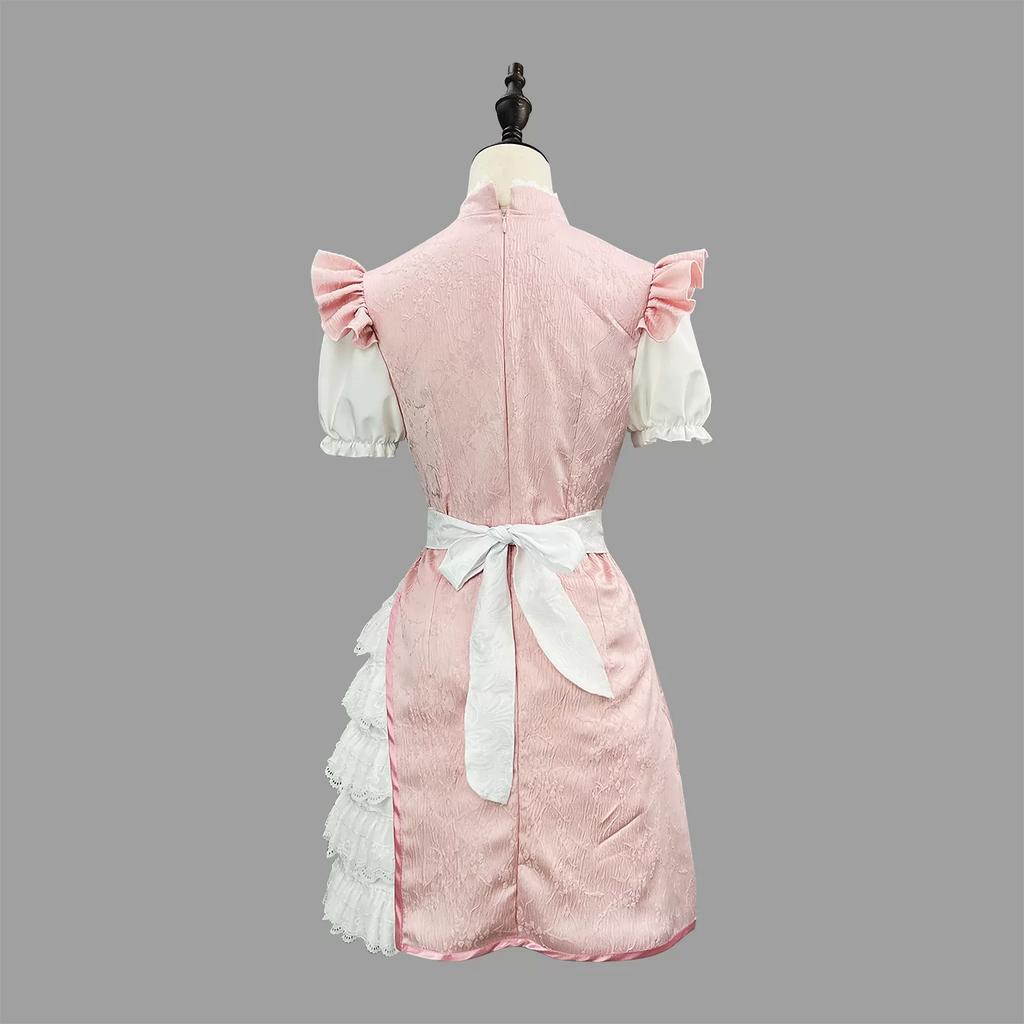 Sweet Maid Lolita Short Sleeve OP Dress Set with Heart Cutout Yoke and Side Ruffle Overlay
