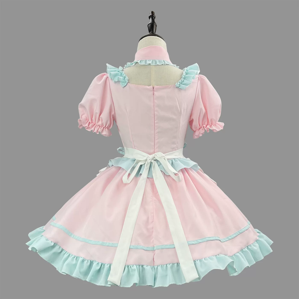 Sweet Maid Lolita Short Sleeve OP Dress Set with Keyhole Turn-Down Collar and Heart Patch Waist Accent