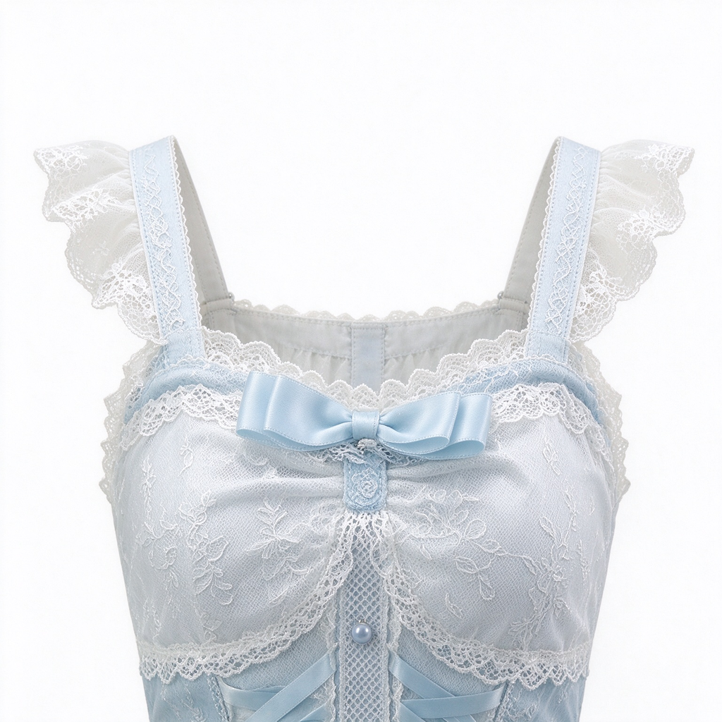 Sweet Lolita JSK Dress with Lace Overlay Peplum and Ribbon Lace-Up Bodice