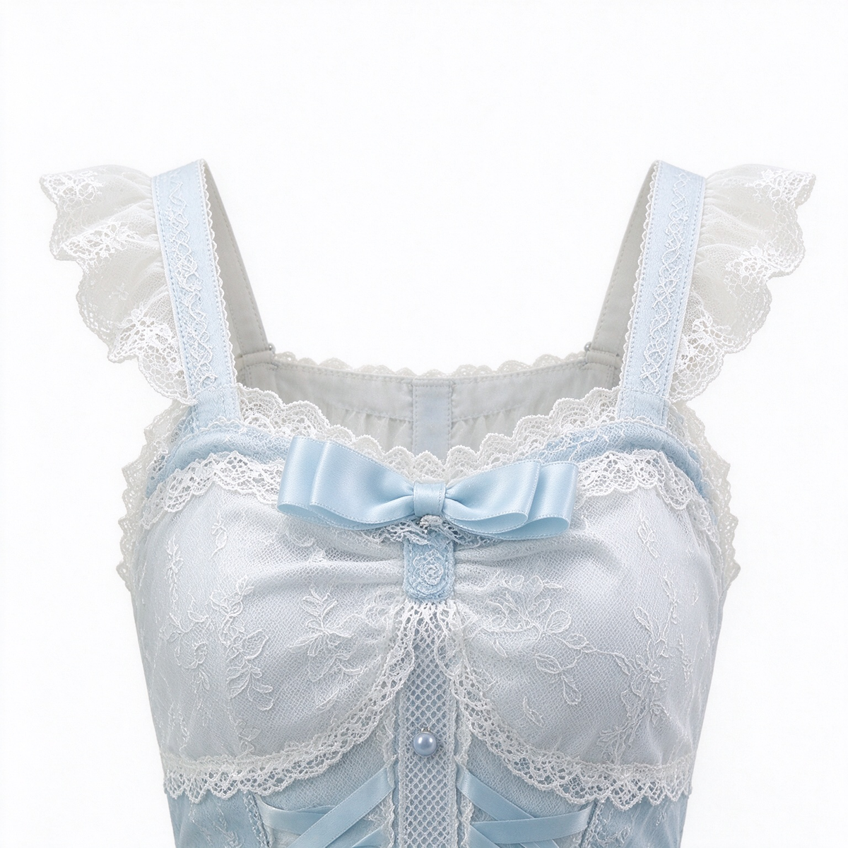 Sweet Lolita JSK Dress with Lace Overlay Peplum and Ribbon Lace-Up Bodice