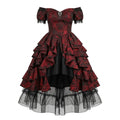 Gothic Lolita Off-Shoulder OP Dress Set with Jacquard Brocade Fabric and Tiered High-Low Skirt