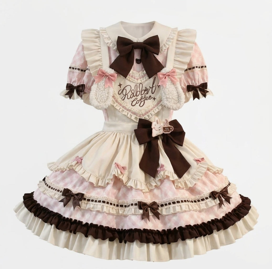 Sweet Plaid and White Lace Maid Lolita Dress with Apron