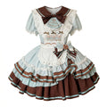 Sweet Maid Lolita Short Sleeve OP Dress Set with Striped Pattern and Pretzel Badge Apron