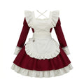 Classic Maid Lolita Long Sleeve OP Dress Set with Crisscross Neckline and Heart Pendant Apron