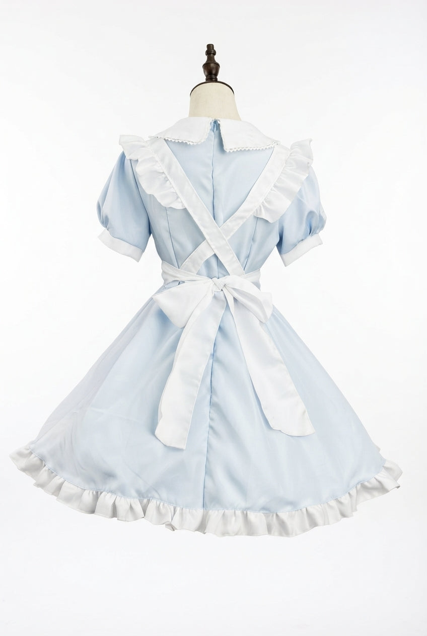 Blue and White Lace Maid Lolita Jumper Dress with Heart Apron