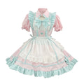 Sweet Maid Lolita Short Sleeve OP Dress Set with Keyhole Turn-Down Collar and Heart Patch Waist Accent