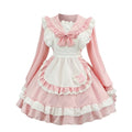 Sweet Maid Lolita Long Sleeve OP Dress Set with Sailor Collar and Heart Pocket Apron