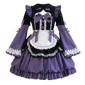 Purple and Black Lace Gothic Maid Lolita Dress Set with Bell Bows