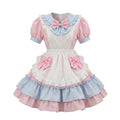 Sweet Maid Lolita Short Sleeve OP Dress Set with Tiered Ruffle Skirt and Apron Bow Accents