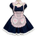 Sweet Maid Lolita Short Sleeve OP Dress Set with Gingham Collar and Heart Pocket Apron