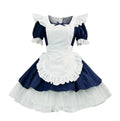 Navy Blue and White Lace Maid Lolita Dress Set with Bows