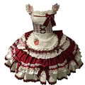 Sweet Strawberry Maid Lolita JSK Dress Set with Polka Dot Apron and Crisscross Laced Bodice