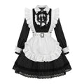 Gothic Maid Lolita Long Sleeve OP Dress Set with Pinstripe Pattern and Cross Embroidered Collar