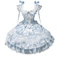Tea Party Sweet Lolita Dress with Sweetheart Neckline and Tiered Floral Lace Flared Skirt