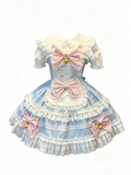 Light Blue Pink Ruffled Lolita Dress with Bows and Bell Decor