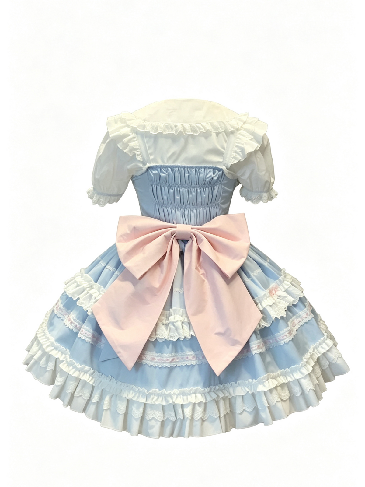 Light Blue Pink Ruffled Lolita Dress with Bows and Bell Decor