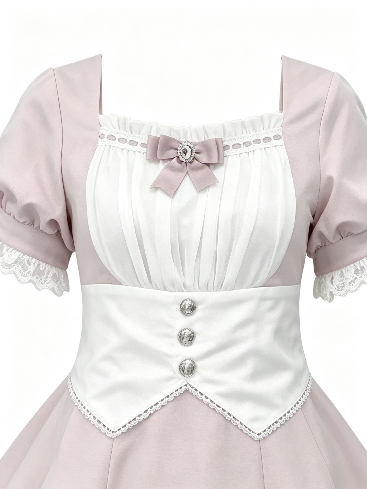 Sweet Maid Lolita Short Sleeve OP Dress with Button Waist Band and Pleated Bodice