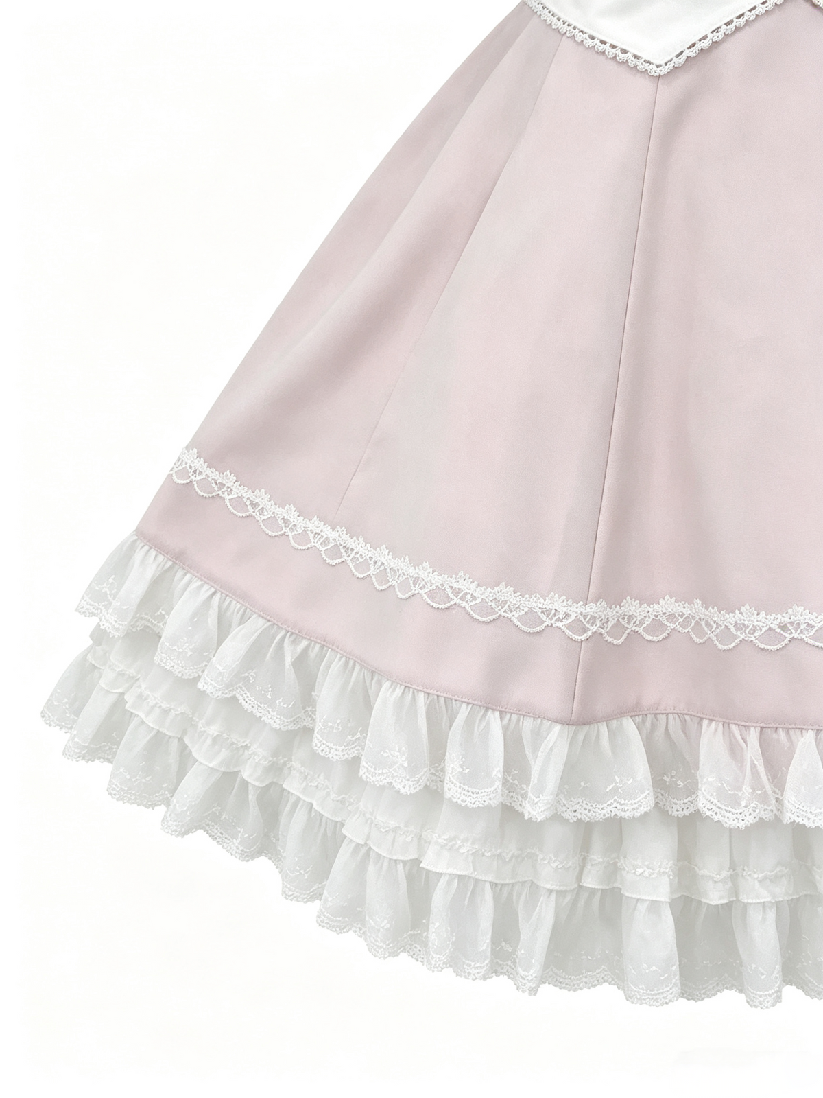 Sweet Maid Lolita Short Sleeve OP Dress with Button Waist Band and Pleated Bodice