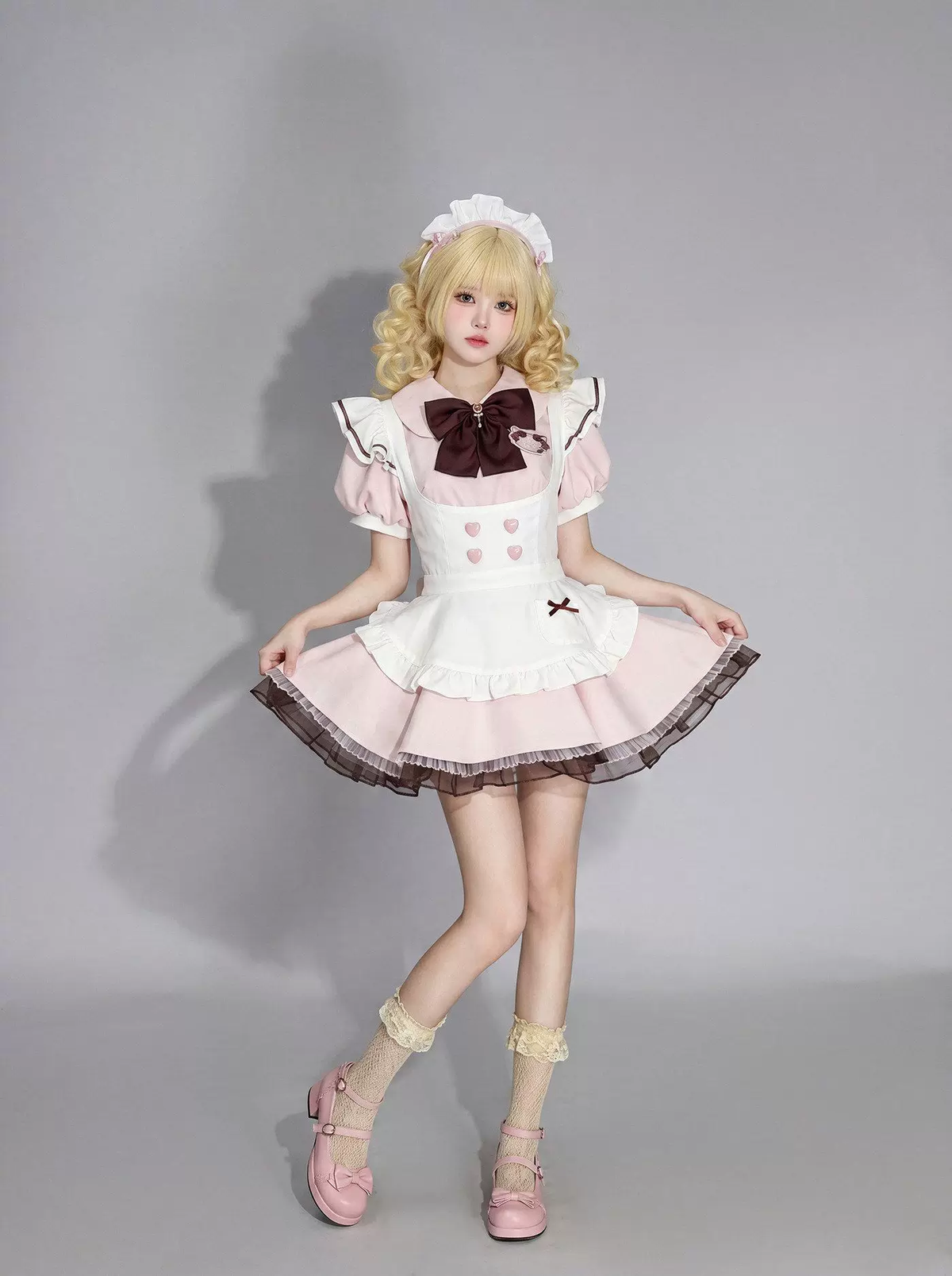 Cute Maid Lolita Dress with Heart Buttons and Bow Charm
