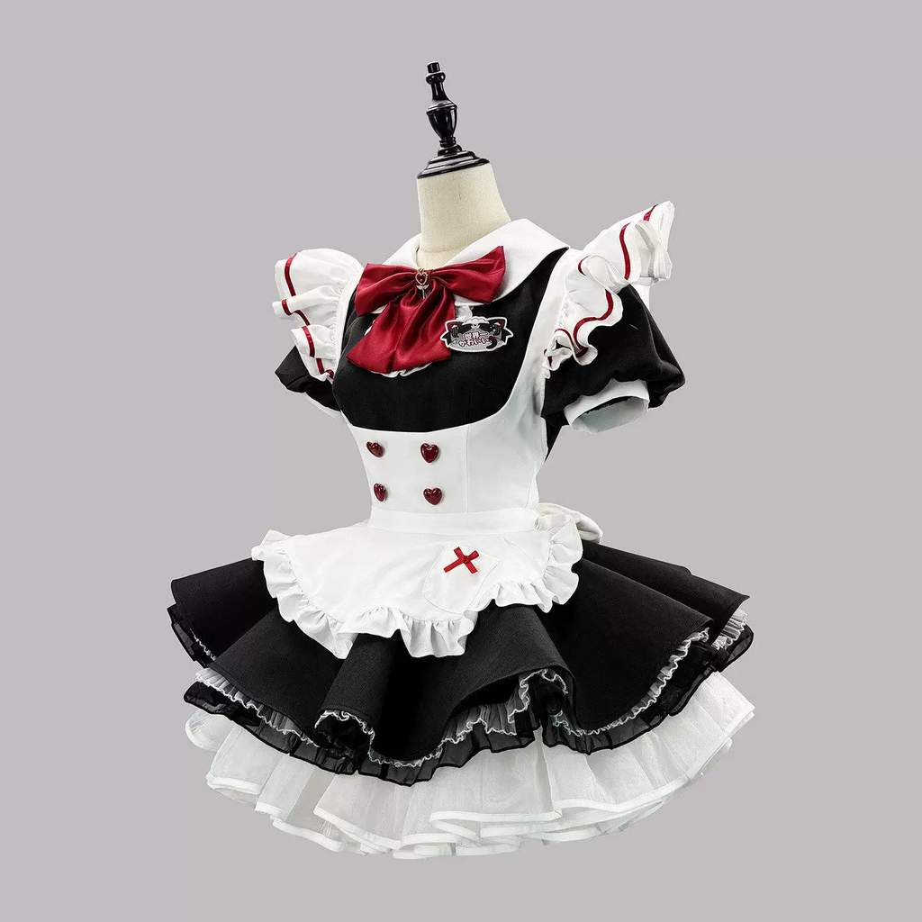 Cute Maid Lolita Dress with Heart Buttons and Bow Charm