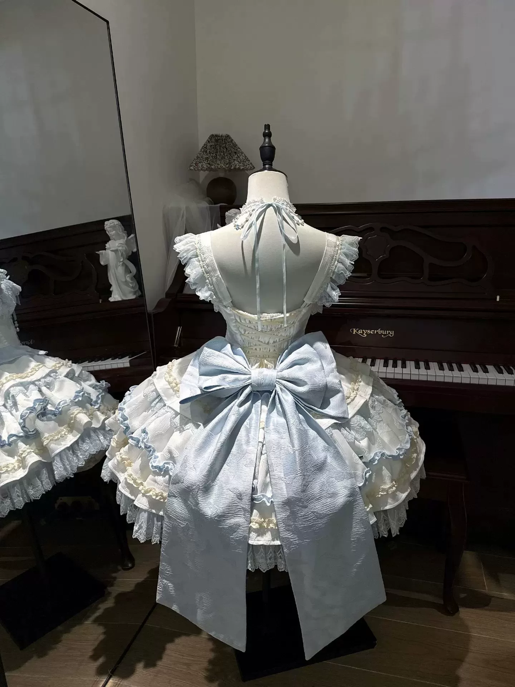 Princess Tea Party Sweet Lolita Dress with Twin Crisscross Laced Bodice and Tiered Skirt
