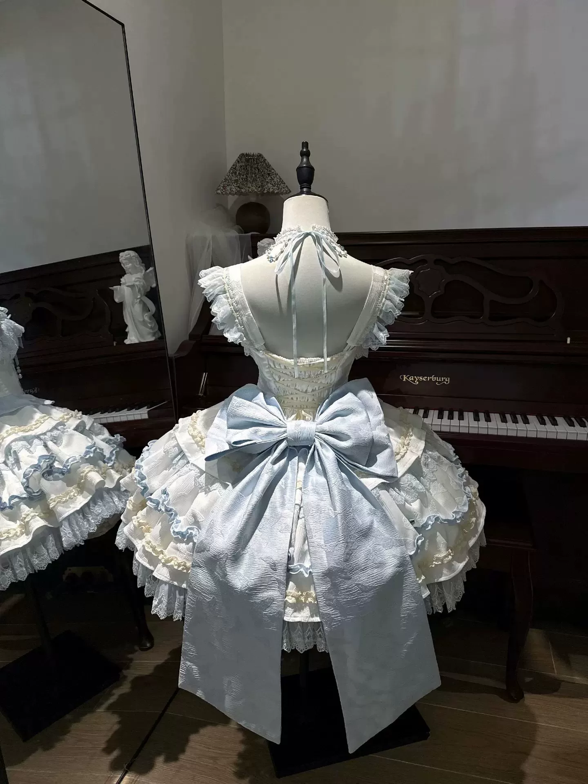 Princess Tea Party Sweet Lolita Dress with Twin Crisscross Laced Bodice and Tiered Skirt